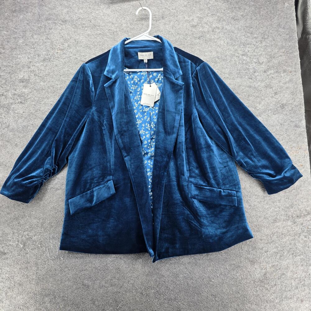Skies Are Blue Blazer Womens 2X Blue Velvet Lined Pockets Collared Open Button